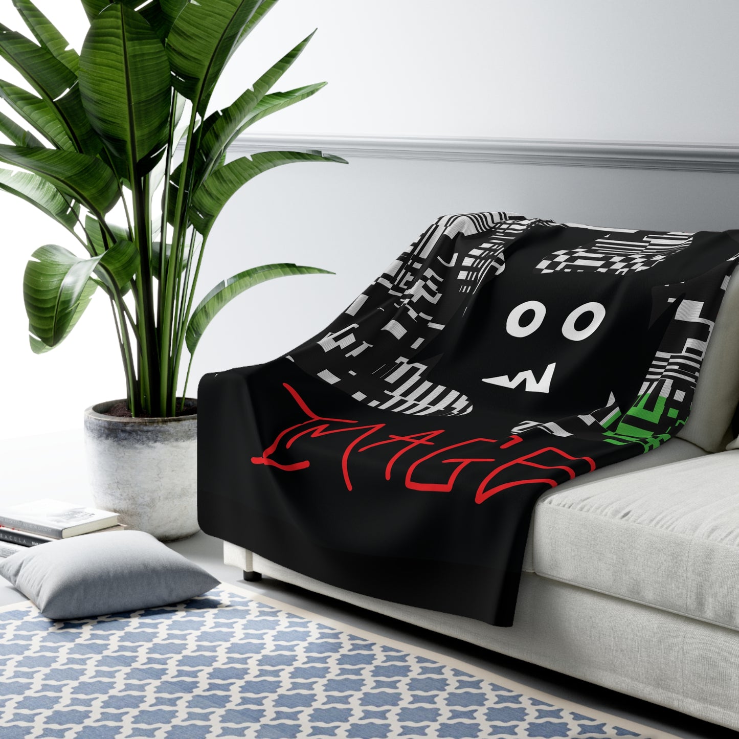 Distorted Vibrant Abstract Sherpa Fleece Blanket - Cozy Modern Art, Graphic Throw, Home Decor, Gift for Art Lovers, Unique Blanket
