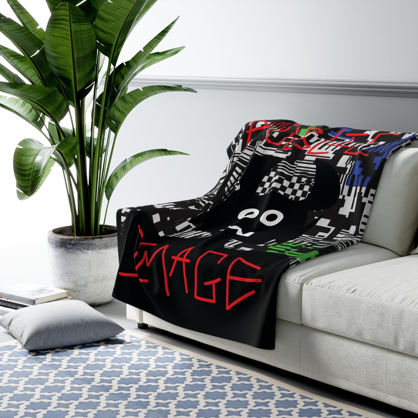 Distorted Vibrant Abstract Sherpa Fleece Blanket - Cozy Modern Art, Graphic Throw, Home Decor, Gift for Art Lovers, Unique Blanket